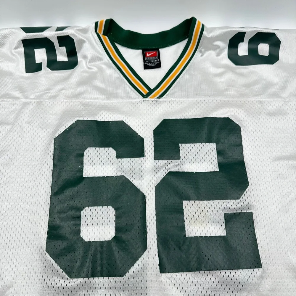 Nike‎ Team Vintage Green Bay Packers Johnsen 62 Jersey White Mens XL FA00 Stains